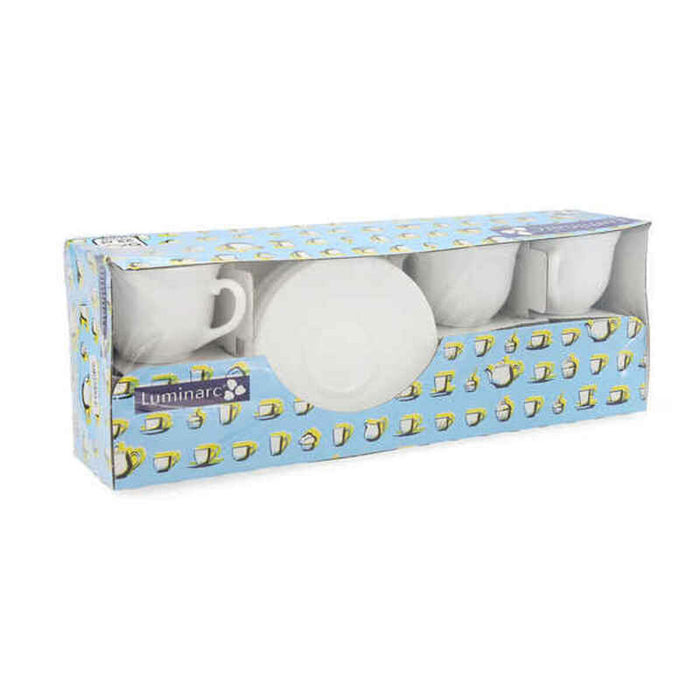 Set med kopper og underkopper Luminarc Trianon (6 pcs) Hvid Glas 220 ml 6 Dele