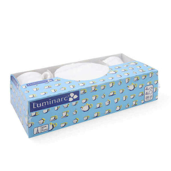 Set med kopper og underkopper Luminarc Trianon (4 pcs) Hvid Glas 280 ml 4 Dele