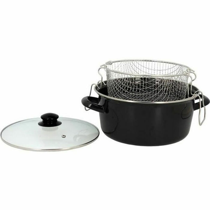 Stegepande med kurv TheKitchenette 3645580 Sort Krystal Stål Bakelit Glaseret stål