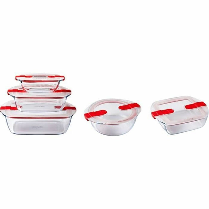 Sæt med stabelbare hermetiske køkkenbeholdere Pyrex Cook & Heat Rød Rektangulær 5 Dele