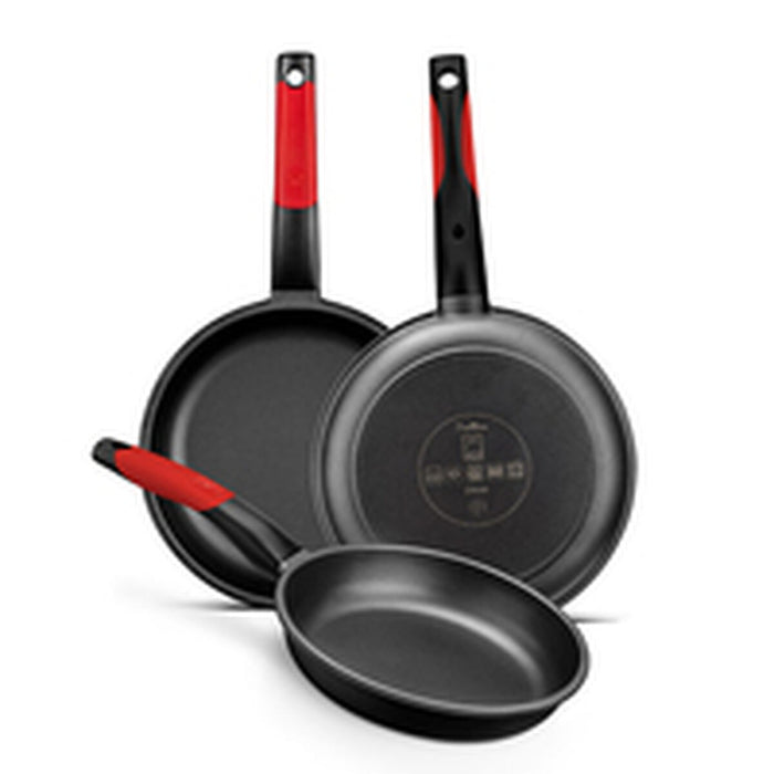 Skridsikker stegepande BRA A411222 Ø 22 cm Sort Rød Rustfrit stål Aluminium