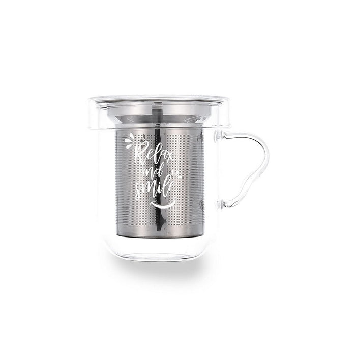Dele kaffekopsæt Quid Serenia Gennemsigtig Glas Rustfrit stål 350 ml 3 Dele
