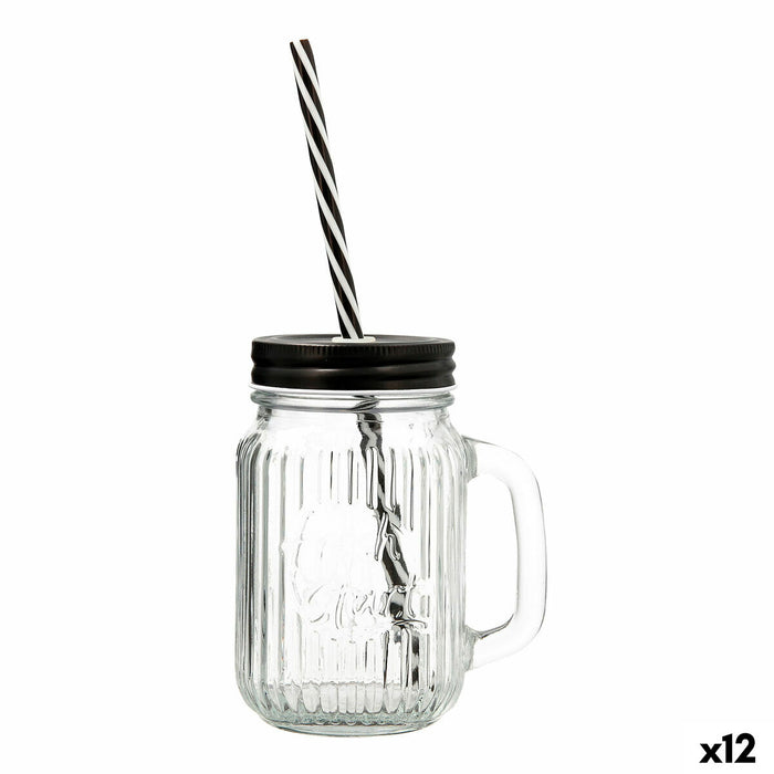 Beholder med Låg og Sugerør Quid Maison Gennemsigtig Glas 470 ml (12 enheder)