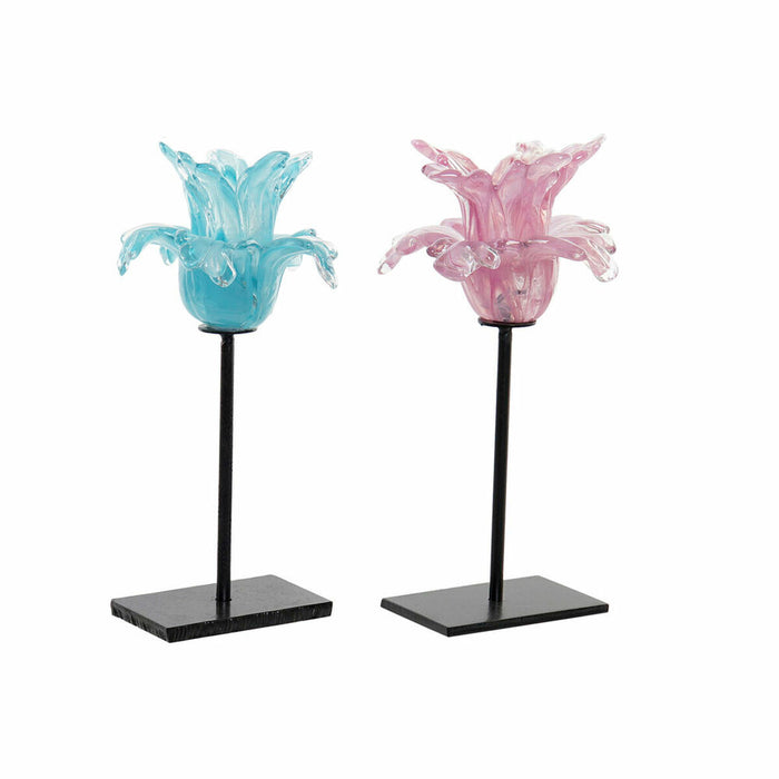 Lyseholder DKD Home Decor Blå Pink Metal Krystal 12 x 12 x 24 cm (2 enheder)