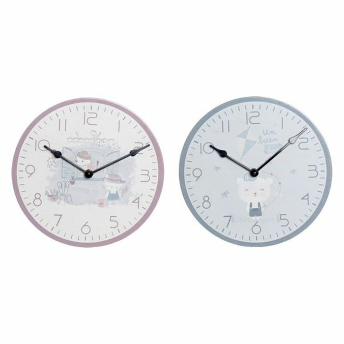 Vægur DKD Home Decor Blå Multifarvet Pink Træ Metal Plastik Træ MDF Børns Fugl 24 x 3 x 24 cm (2 enheder)