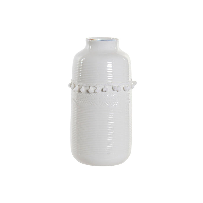 Vase DKD Home Decor Hvid Stentøj Pomponer 12 x 12 x 24 cm