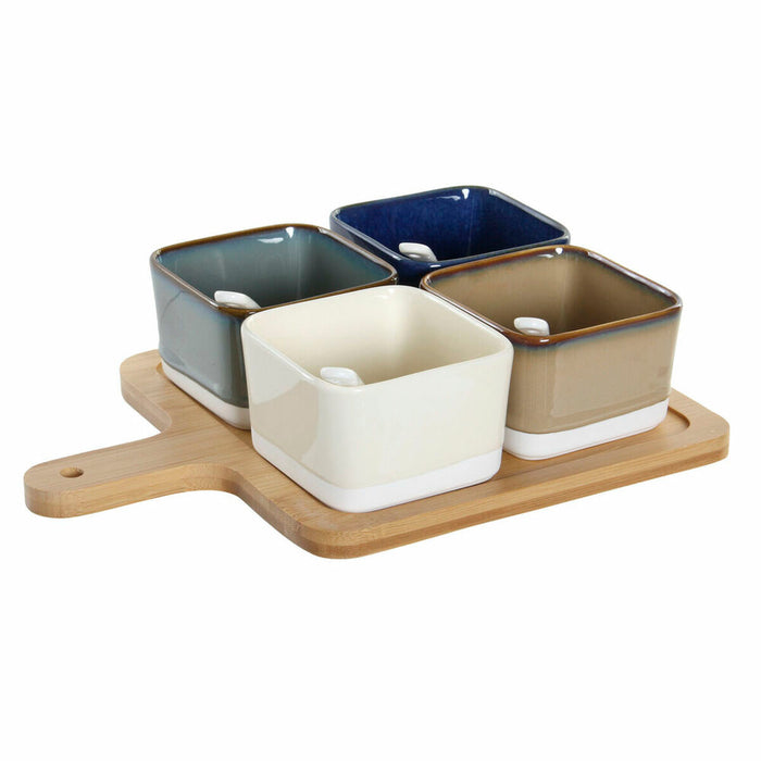 Sæt til appetizere DKD Home Decor 27 x 20 x 1,3 cm Porcelæn Beige Blå Brun Grøn Moderne
