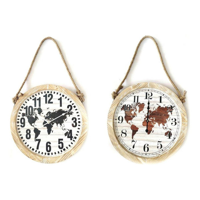 Vægur DKD Home Decor Sort Brun Tov Træ MDF Verdenskort (2 pcs) (50 x 4 x 50 cm)