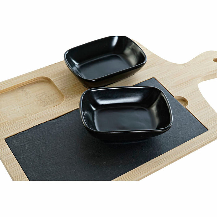 Sæt til appetizere DKD Home Decor Sort Natur Bambus Plastik Stentøj Bræt 33 x 19,7 x 3,5 cm (4 pcs)