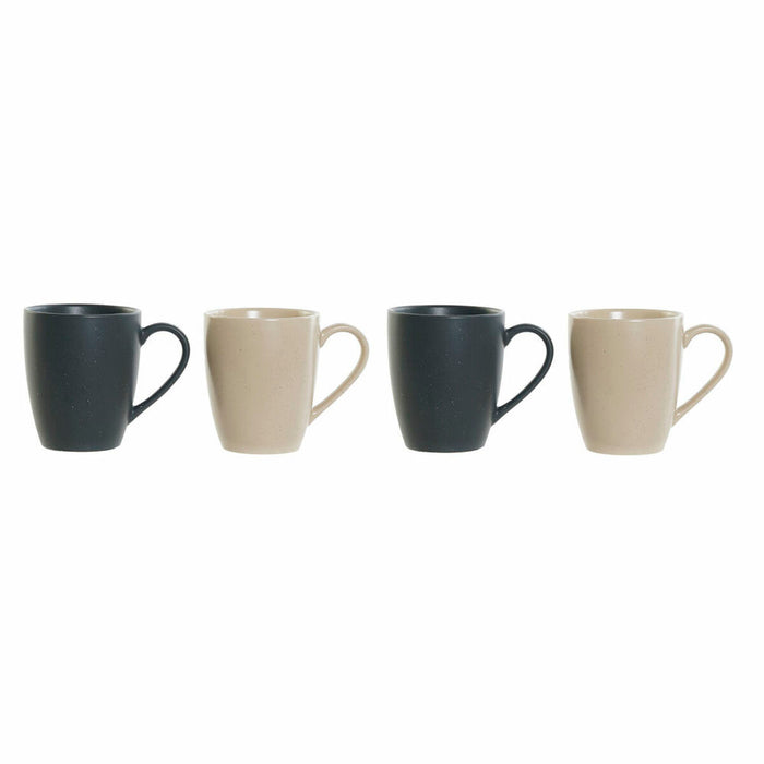 Set med kopper DKD Home Decor Beige Gummitræ Mørkegrå 300 ml Stentøj