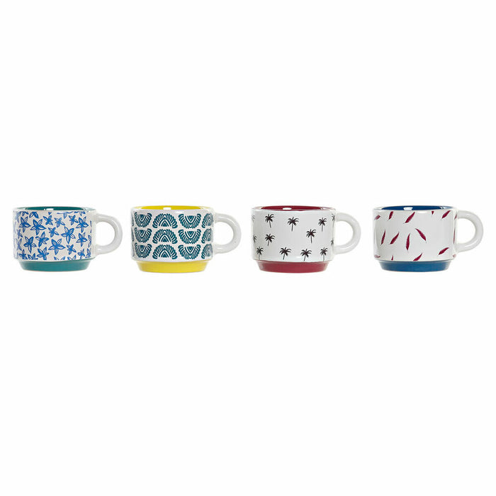 Dele kaffekopsæt DKD Home Decor Multifarvet Gul Blå Turkisblå Rødbrun Metal Stentøj 4 Dele 150 ml