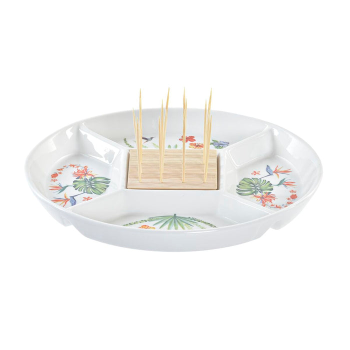 Snack bakke DKD Home Decor Multifarvet Natur Bambus Stentøj Tropisk 23,5 x 23,5 x 7 cm