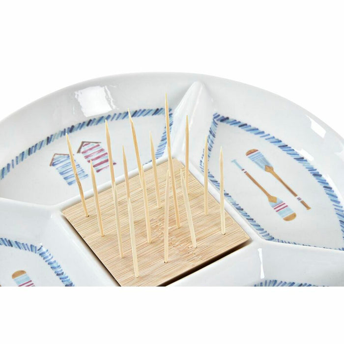 Snack bakke DKD Home Decor Blå Natur Bambus Stentøj Middelhavet 23,5 x 23,5 x 7 cm