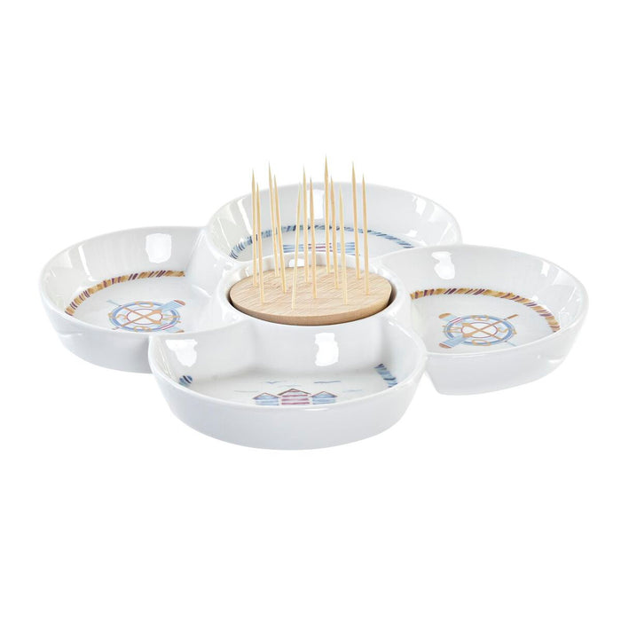 Snack bakke DKD Home Decor Blå Natur Bambus Stentøj Middelhavet 25 x 25 x 10 cm