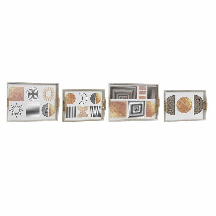 Bakkesæt DKD Home Decor Hvid Sort Gylden Træ MDF 40 x 30 x 6 cm (2 enheder)