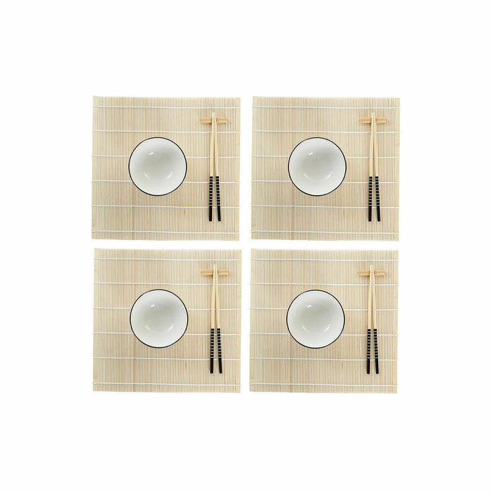 Sushi-sæt DKD Home Decor Bambus Stentøj Hvid Orientalsk 14,5 x 14,5 x 31 cm (16 Dele)