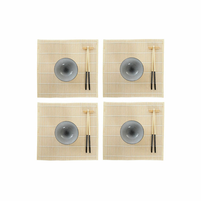 Sushi-sæt DKD Home Decor 14,5 x 14,5 x 31 cm Sort Stentøj Orientalsk (16 Dele)