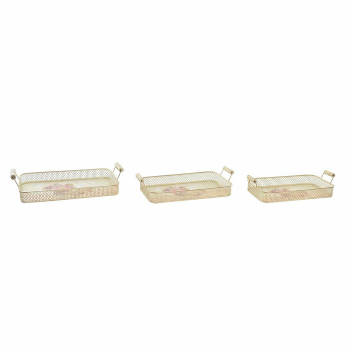 Bakkesæt DKD Home Decor 40 x 21 x 8 cm Pink Metal 8 cm 3 Dele Shabby Chic