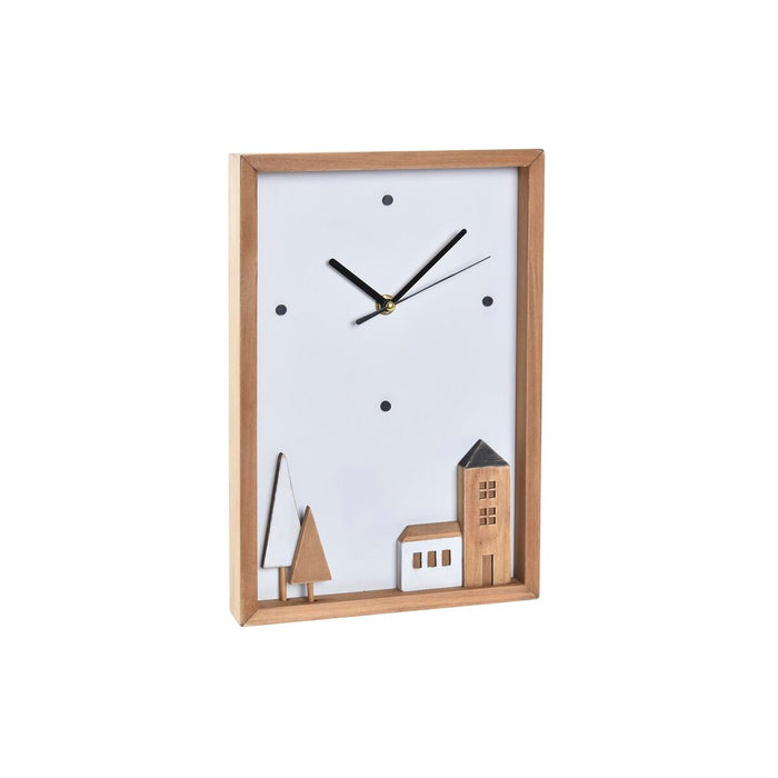 Vægur DKD Home Decor Hvid Brun Træ Aluminium Huse Urban 20 x 4 x 30 cm