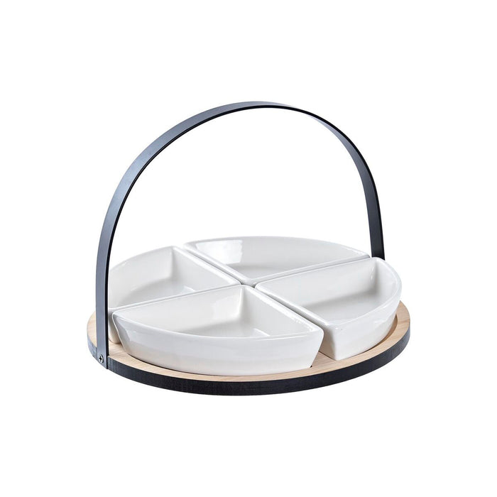Sæt til appetizere DKD Home Decor Hvid/Sort Metal Bambus Stentøj Loft 4 Dele 21,5 x 21,5 x 14 cm