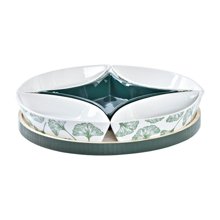 Sæt til appetizere DKD Home Decor Træ 22 x 22 x 1 cm Ark Grøn Stentøj
