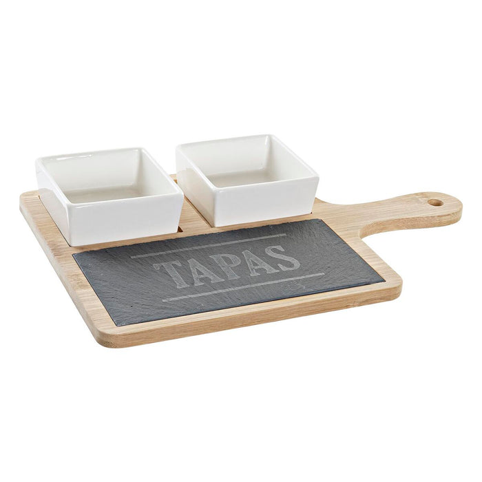 Sæt til appetizere DKD Home Decor Tapas Bambus Stentøj Bræt 3 Dele 31 x 20 x 5 cm