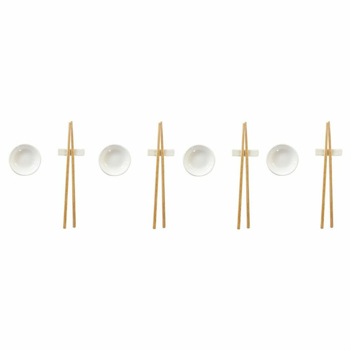 Sushi-sæt DKD Home Decor Bambus Stentøj Hvid Natur Orientalsk 27,3 x 20,3 x 2,5 cm (12 enheder)
