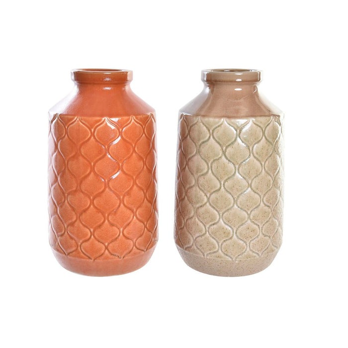 Vase DKD Home Decor Porcelæn Orange Grøn (20 x 20 x 35 cm) (2 enheder)