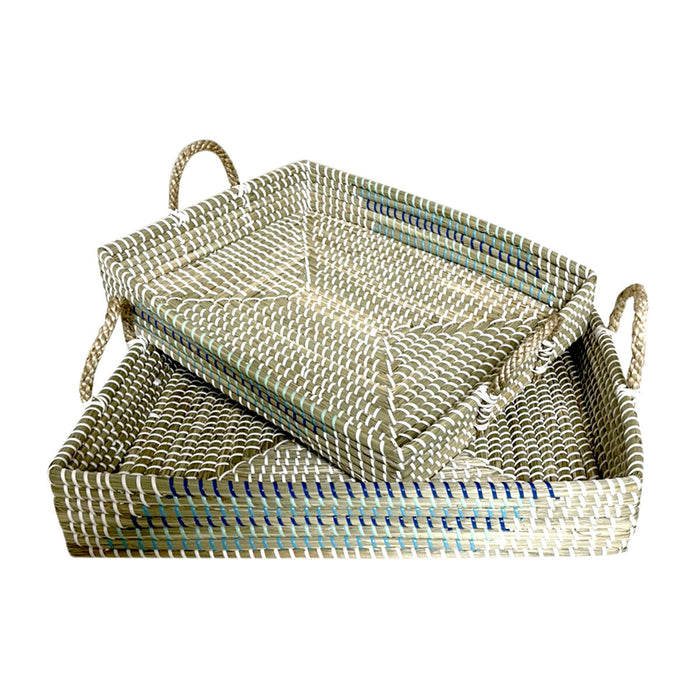 Bakkesæt DKD Home Decor Hvid Turkisblå Natur 48 x 38 x 15 cm (2 enheder)