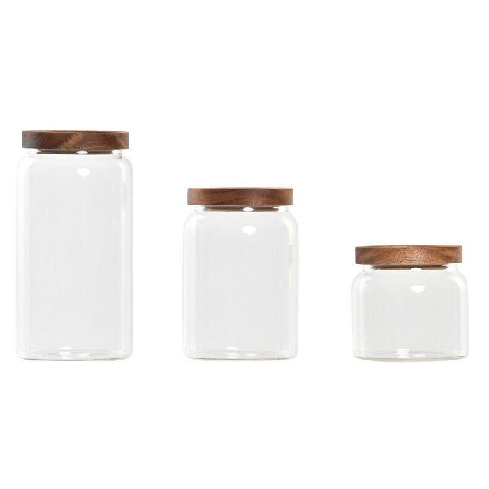 Sæt med 3 Dåser DKD Home Decor Akacie Borosilikatglas (1 L) (400 ml) (700 ml) (3 Dele)