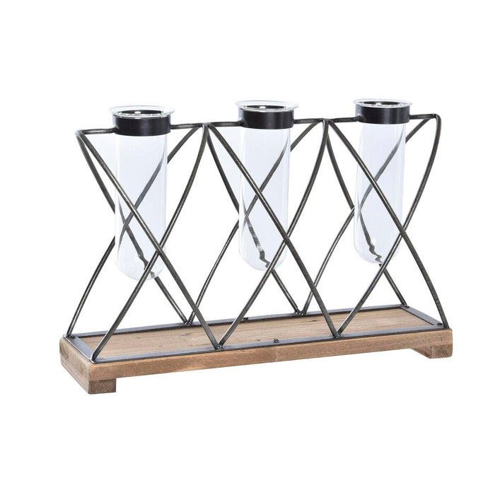 Vase DKD Home Decor Brun Sort Gennemsigtig Metal Krystal Paulonia træ 36,5 x 11,5 x 23,5 cm