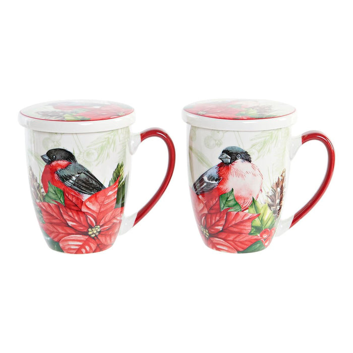 Tekopper DKD Home Decor Ptica Porcelæn Rød Grøn (380 ml) (2 enheder)