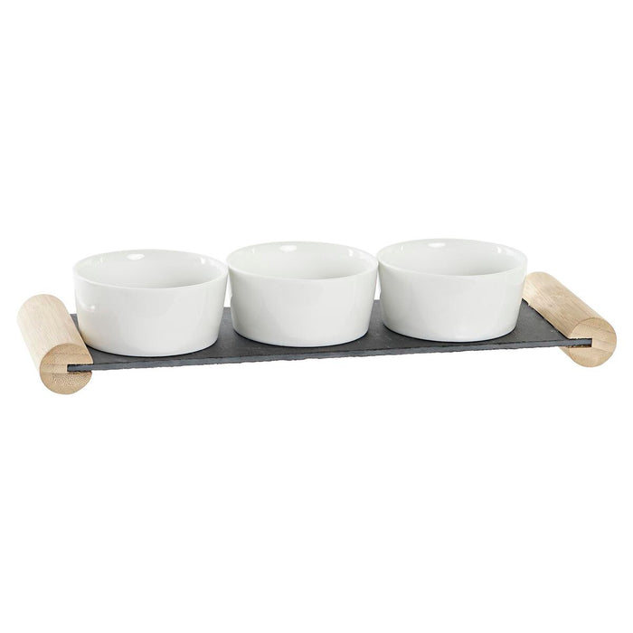 Snack bakke DKD Home Decor Hvid Sort Stentøj Bræt 33 x 10 x 5,8 cm