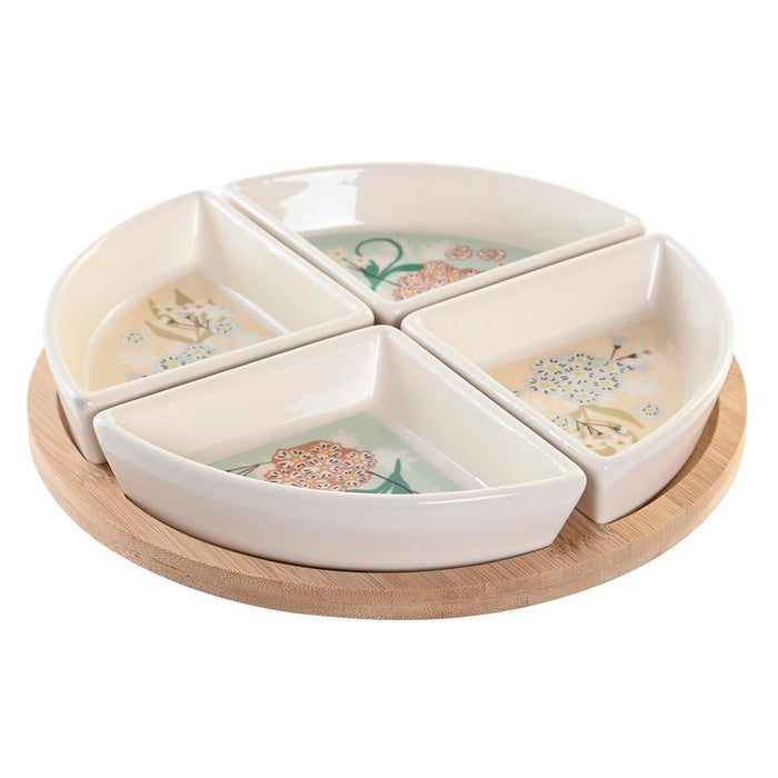 Snack bakke DKD Home Decor 21,5 x 21,5 x 1 cm Beige Hvid Stentøj Traditionel