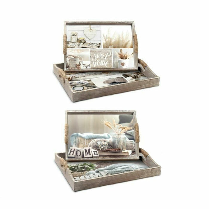 Bakkesæt DKD Home Decor Beige 40 x 30 x 6 cm Træ MDF (2 enheder)