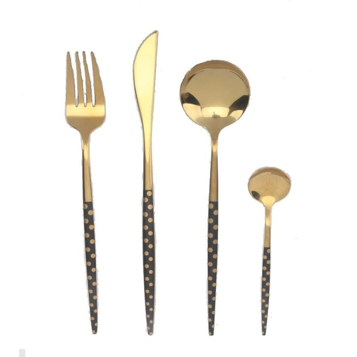 Bestik DKD Home Decor Sort Gylden Rustfrit stål (1,8 x 0,3 x 23 cm) (2 x 0,3 x 21 cm)