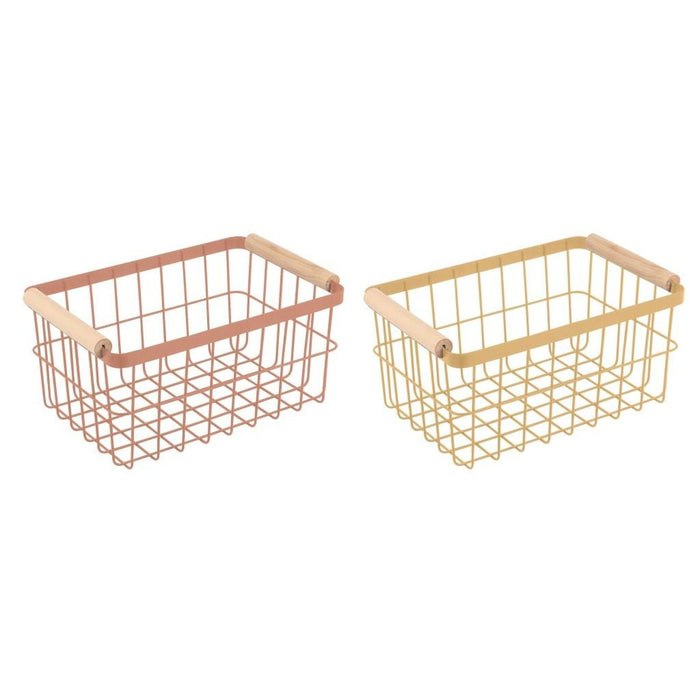 Multibrug kurv DKD Home Decor Metal Terrakotta Gul Fyrretræ (30,5 x 20 x 14,5 cm) (2 enheder)