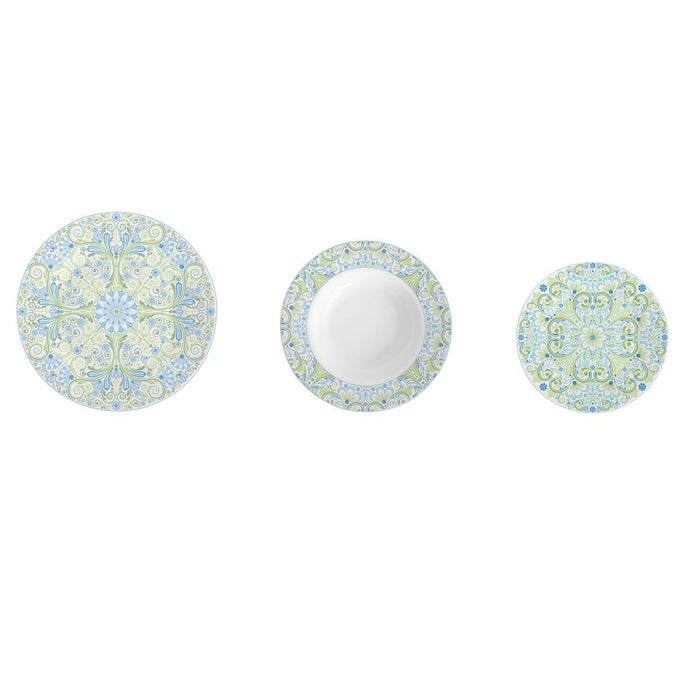 Madlavningssæt DKD Home Decor Blå Grøn Blå / grønne Porcelæn Araber 18 Dele