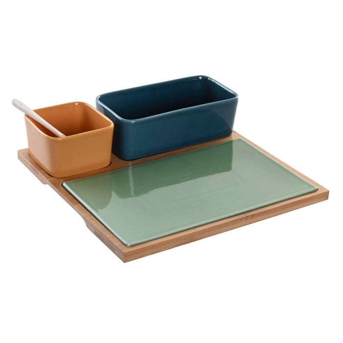 Sæt til appetizere DKD Home Decor Porcelæn Multifarvet Bambus 5 Dele (27 x 26 x 8 cm)