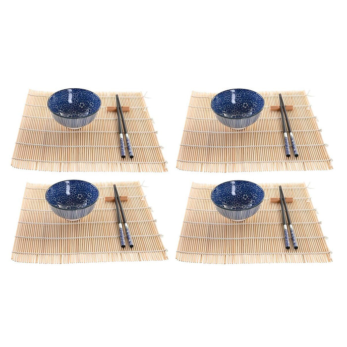 Sushi-sæt DKD Home Decor 14,5 x 14,5 x 31 cm Sort Blå Stentøj Orientalsk (16 Dele)