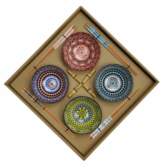 Sushi-sæt DKD Home Decor 34 x 34 x 6,5 cm Multifarvet Mandala Stentøj Orientalsk (12 enheder)