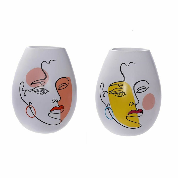 Vase DKD Home Decor 22,5 x 22,5 x 29 cm Ansigt Hvid Harpiks Multifarvet (2 enheder)