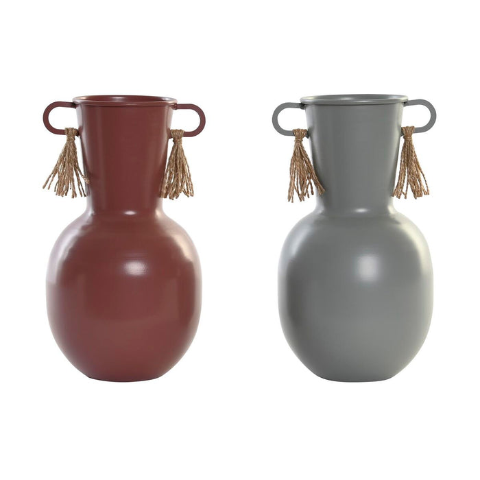 Vase DKD Home Decor 14 x 13 x 24 cm Grå Metal Terrakotta (2 enheder)
