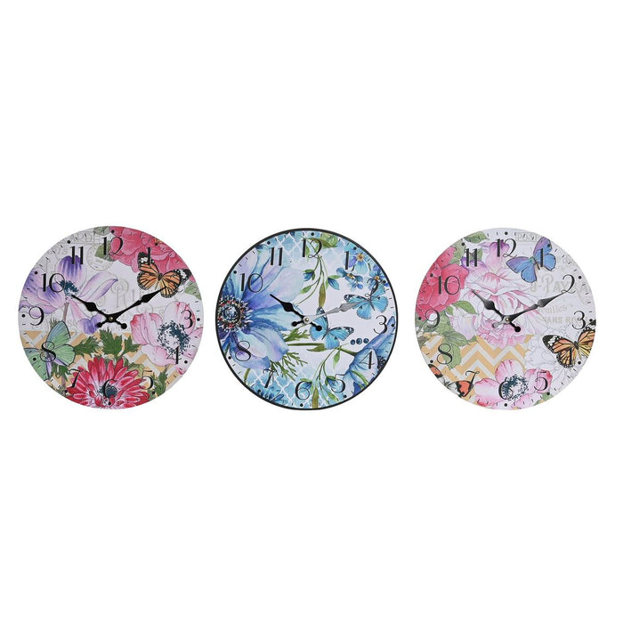 Vægur DKD Home Decor Multifarvet Cvetlice Træ MDF (34 x 4 x 34 cm) (3 enheder)