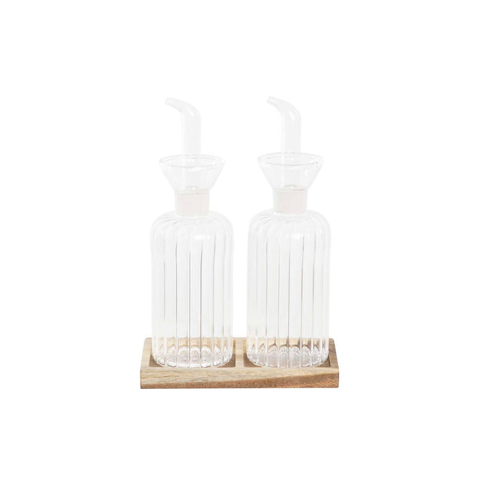 Olie og eddikesæt DKD Home Decor 250 ml 14 x 7,5 x 21 cm Natur Gennemsigtig Akacie Borosilikatglas