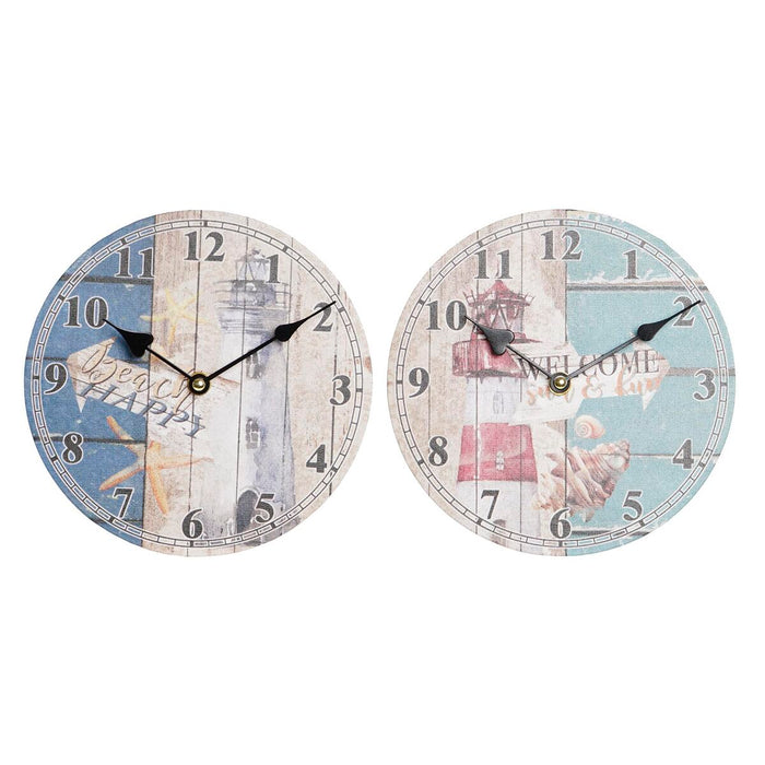 Vægur DKD Home Decor Multifarvet Lyssignal Træ MDF Middelhavet (2 enheder) (20 x 3 x 20 cm)