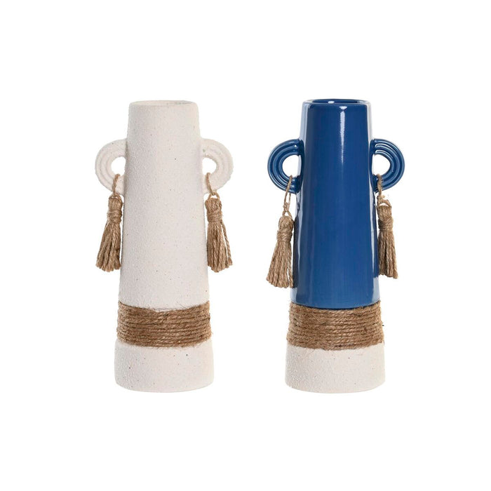 Vase DKD Home Decor Keramik Hvid Marineblå (9,5 x 7 x 20 cm) (2 enheder)