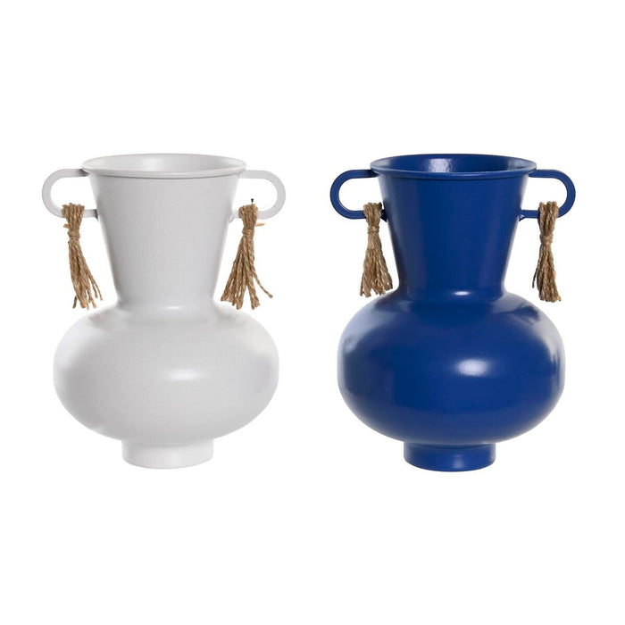 Vase DKD Home Decor Metal Hvid Marineblå (12 x 12 x 16 cm) (2 enheder)