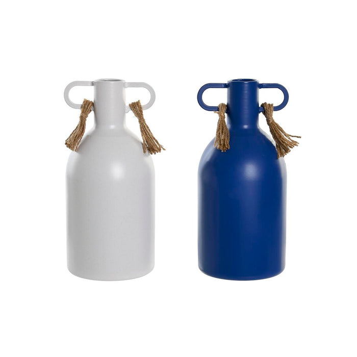Vase DKD Home Decor Metal Hvid Marineblå (9 x 9 x 19 cm) (2 enheder)