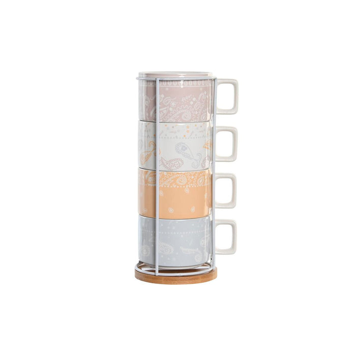 Dele kaffekopsæt DKD Home Decor Rød Blå Metal Hvid Gul Bambus 260 ml 4 Dele Dolomite